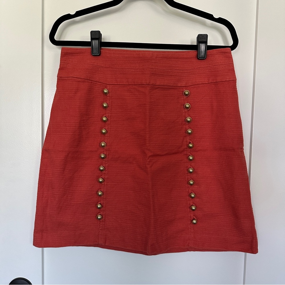 Cidra by Anthropologie red skirt with gold buttons, 8, GUC